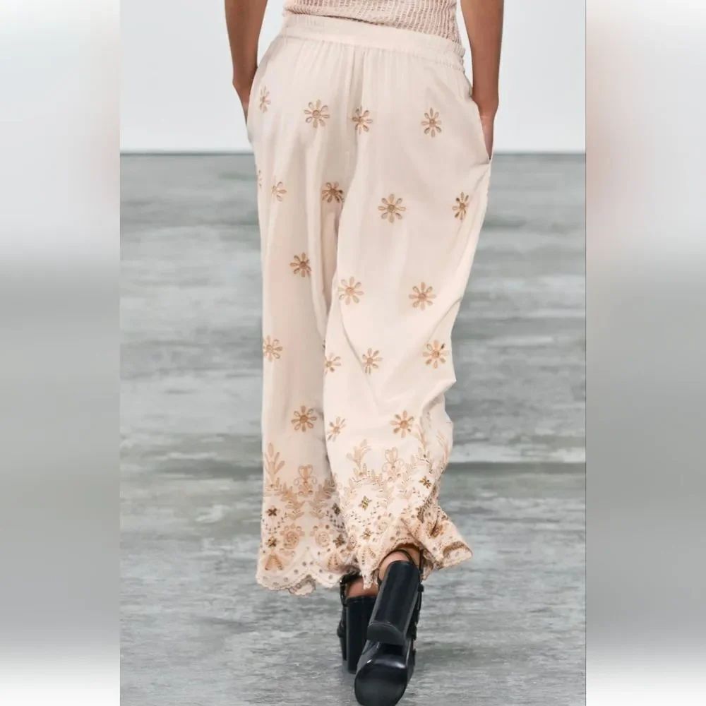 Zara ZW Embroidered Wide Leg Pants size M - Picture 3 of 11